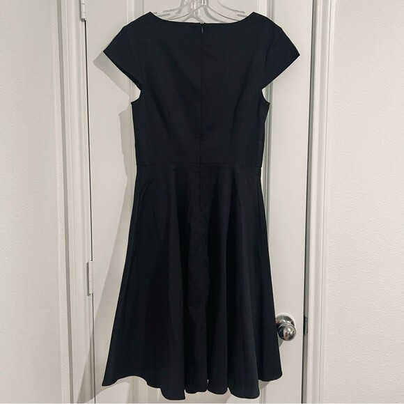 Vintage Pukavt Black Cap Sleeve Midi Dress with Pockets in Women's Size Medium - Picture 7 of 11